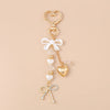 Bowknot Love Heart Keychain with Crystal Pearl Cute Handbag Key Ring Gift for Women and Girls