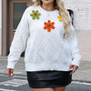 Plus Size Women's Embroidered 3D Yarn Floral Pullover Sweater Long Sleeve Autumn/Winter