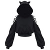 Y2K Gothic Women's Cat Ear Crop Hoodie Lace-Up Hollow-Out Long Sleeve Pullover