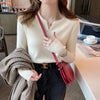 Women's Autumn Winter Knit V-Neck Sweater - Slim Long Sleeve Pullover for Casual & Office