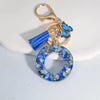 Blue Glazed Stone A to Z Initial Keychain with Butterfly Tassel – 55mm (2.17 in) Resin Alphabet Charm for Women, Car & Bag