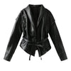 Women's Faux Leather Belted Coat with Fur Trim – Streetwear Elegant Outwear