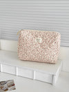 Vintage Corduroy Floral Makeup Bag - Retro Zipper Cosmetic Pouch Clutch for Women