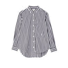 Women's Vertical Striped Shirt - Loose Long-Sleeve Button-Up Blouse with Asymmetric Hem, Office Commuter Style