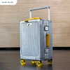 Front-Opening Polycarbonate Carry-On Spinner with Aluminum Frame, Laptop Compartment, USB Charging Port & Lock