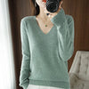 Women's V-Neck Cashmere-Blend Pullover Sweater - Loose Knit Jumper for Autumn/Winter, Casual Office