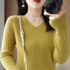 Women's Cashmere-Blend V-Neck Knit Sweater Pullover - Loose Fit Autumn Winter Office Top