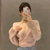 Black Irregular V-Neck Knit Sweater for Women – Korean Loose Fit Office Pullover (Autumn/Winter)