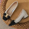 Korean-Style Women's Bow Mid-Heel Pumps - PU Leather Square Toe Block Heel (3-5 cm / 1.2-2 in)