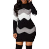 Women's Patchwork Rib Knit Turtleneck Sweater Mini Dress Long Sleeve Warm Casual A-Line