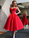 Hot Pink Satin Evening Dress – Elegant Sleeveless V-Neck A-Line Tea-Length Prom & Bridal Gown