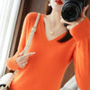 Women's V-Neck Knit Sweater, Cashmere Blend Pullover for Autumn Winter, Loose Fit Solid Jumper
