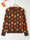 Plus Size Maple Leaf Knit Pullover Sweater Long Sleeve Warm Autumn Winter Christmas Top