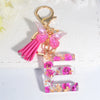 Pink Dried Flower Resin Initial Keychain with Butterfly Tassel A-Z Letter Keyring for Women Valentine's Gift