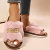 Plush Fuzzy Open-Toe Women's Slippers Faux Fur Shearling Slides EVA Soft-Soled Indoor Winter House Shoes