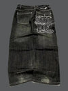 Oversized Embroidered Washed Baggy Jeans for Women – Wide-Leg Hip Hop Gothic Vintage Style