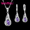 Water Drop CZ Pendant Necklace & Hoop Earring Set - 925 Sterling Silver Plated Cubic Zirconia Bridal Jewelry for Women