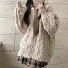 Women's Oversized V-Neck Knit Sweater - Harajuku Korean Long Sleeve Loose Pullover for Autumn Winter