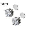 3-Pack Magnetic Clip-On Earrings for Men & Women - Round Zircon Crystal Non-Piercing Studs, Punk Hiphop Stainless Steel
