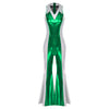 Women's Metallic Disco Jumpsuit 70s 80s Flared Ankle-Length Party Clubwear