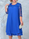 Plus Size Embroidered Patchwork A-Line Summer Dress — Mid-Calf Curvy Wedding & Party Dress