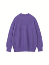 Plus-Size Purple Openwork Knit Pullover Sweater Mock Neck Autumn/Winter Warm Women's Top