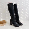 Black Tabi Knee-High Boots for Women — Matte Microfiber Zip Round High Heels