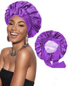 Satin Double Layer Sleep Bonnet with Wide Tie Band - Stretch Silky Nightcap Hair Wrap Shower Cap, One Size Fits Most