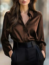 Women's Lapel Button Cardigan Blouse – Office Chic Long-Sleeve Top for Spring & Autumn