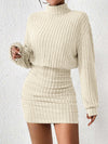 High Neck Knit Mini Dress - Slim Fit Pullover Sweater Dress for Women, Autumn/Winter