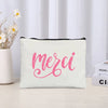 Thank You Makeup Bag Cosmetic Pouch - Merci Teacher Gift Travel Zipper Canvas Pouch (22 x 14 cm / 8.7 x 5.5 in)
