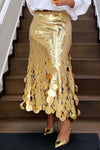 Plus Size Gold Sequin Maxi Skirt High Waist Ankle-Length Formal Evening Party