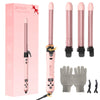 Automatic Rotating Ceramic Curling Wand Set - 4 Interchangeable Barrels, Heat-Resistant Glove & Clips (Pink)