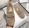 Plus Size Shearling Flats Faux Lambswool Slip-On Loafers, Fur-Lined Winter Shoes for Women