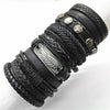 10-Pack Adjustable Black Woven Wrap Leather Bracelets – Handmade Unisex Rope Chain Lace-Up