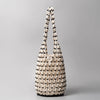Woven Hollow-Out Bucket Shoulder Bag with Wooden Bead Handle - Netted Canvas Beach Tote for Women