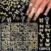 120-Pack 3D Gold Metal Nail Charms Bow Butterfly Diamond Star Nail Art Decorations