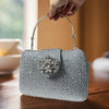 Rhinestone Crystal Clutch with Metal Handle and Chain - Wedding Evening Purse (7.1 x 1.6 x 5.1 in / 18 x 4 x 13 cm)