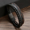 Men's Multi-Layer Woven Leather Bracelet with Alloy Magnetic Buckle - Punk Style, 19/21/23 cm (7.5/8.3/9.1 in)
