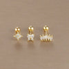 3-Pack 14K Gold-Plated Stainless Steel Crown Stud Earrings for Women with Crystal Zircon — Horse Eye Design