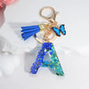 Acrylic Alphabet (A-Z) Tassel Keychain with Crystal Butterfly Charm - Fashion Key Ring Gift for Women