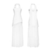 Combhasaki Strapless A-Line High-Slit Maxi Dress with Scarf, Ruffle Hem Backless Summer Party Dress