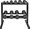 Rubber-Coated Hex Dumbbell Set 5–25 lb with Two-Tier Storage Rack – Home Gym Strength Training
