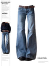 Women's Vintage Y2K Baggy Flare Cargo Denim Jeans Low-Waist Bell-Bottom Streetwear