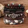 6-Pack Red & Black Handmade Wrap Leather Bracelets with Wood Beads - Adjustable Unisex Boho Bangle Set