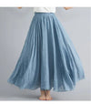 Women's Linen Cotton Ankle-Length Maxi Skirt Elastic Waist Pleated Boho Beach Vintage