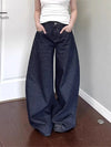 Women's High-Waist Wide-Leg Washed Black Jeans Loose Straight Streetwear Denim