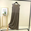 Plus Size Tank Dress L-6XL - Viscose Spandex Pleated Sleeveless Mid/Ankle-Length Lounge Dress, Waist-Slimming Loose Fit