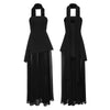 Combhasaki Strapless A-Line High-Slit Maxi Dress with Scarf, Ruffle Hem Backless Summer Party Dress