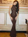 Mozision Lace Halter Backless Strapless Bodycon Maxi Dress - Black Floor-Length Party